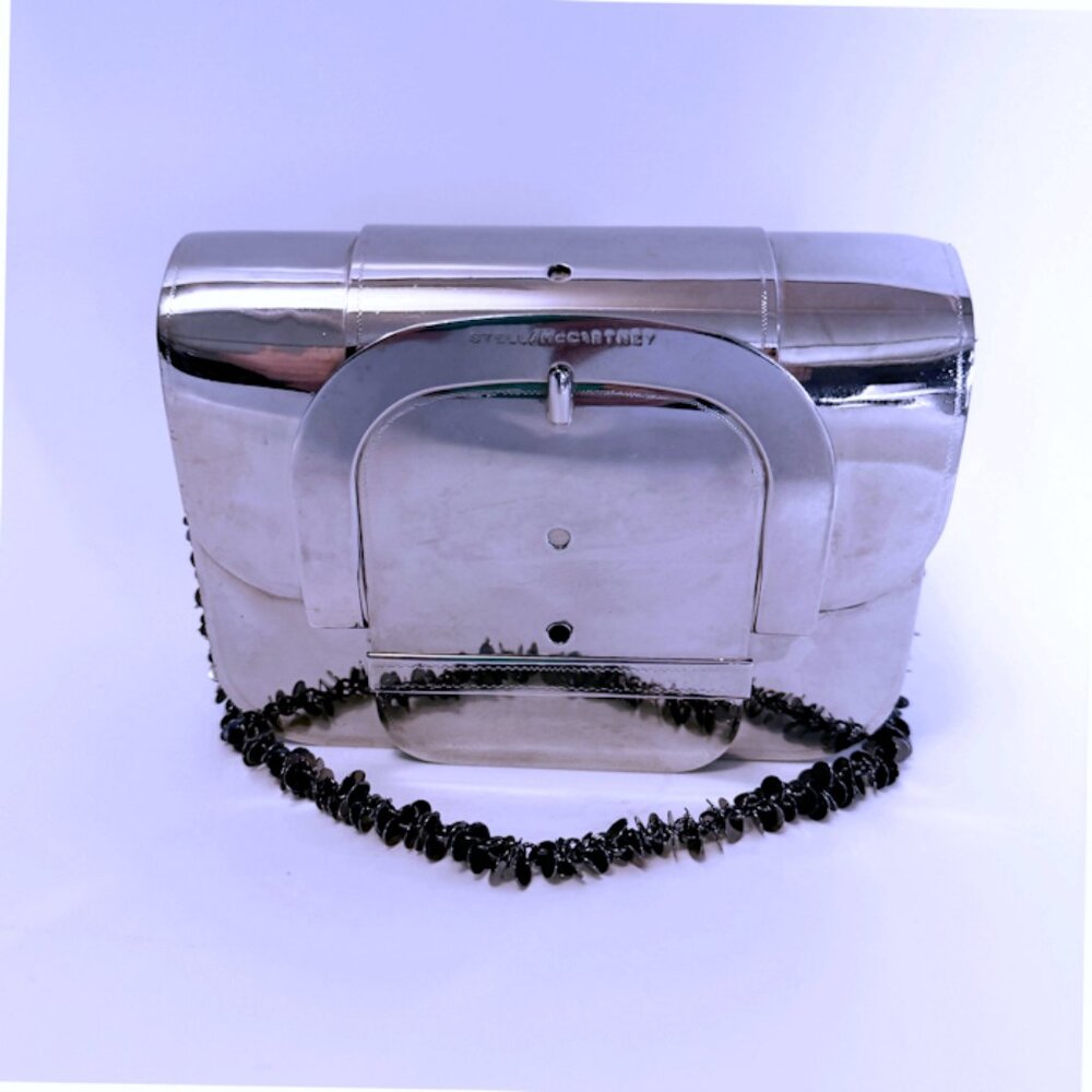 Vintage STELLA McCARTNEY Silver-Tone Metal Buckle Minaudière Clutch RARE